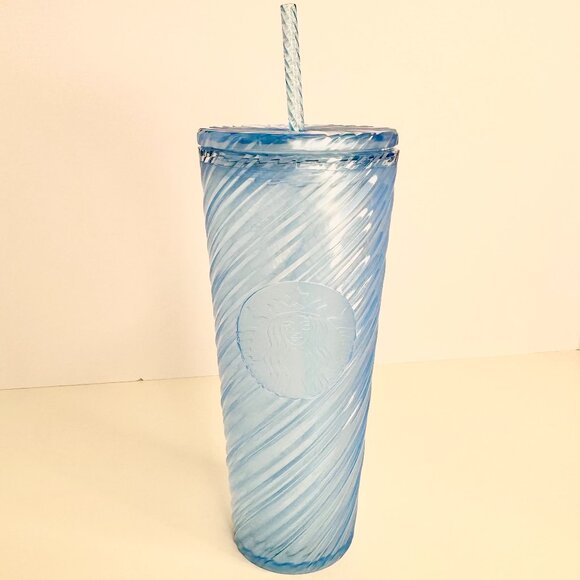 24oz Starbucks 2024 Summer Blue Shimmer Swirl Venti Tumbler cold Cup‎ 🩵 - Picture 1 of 2